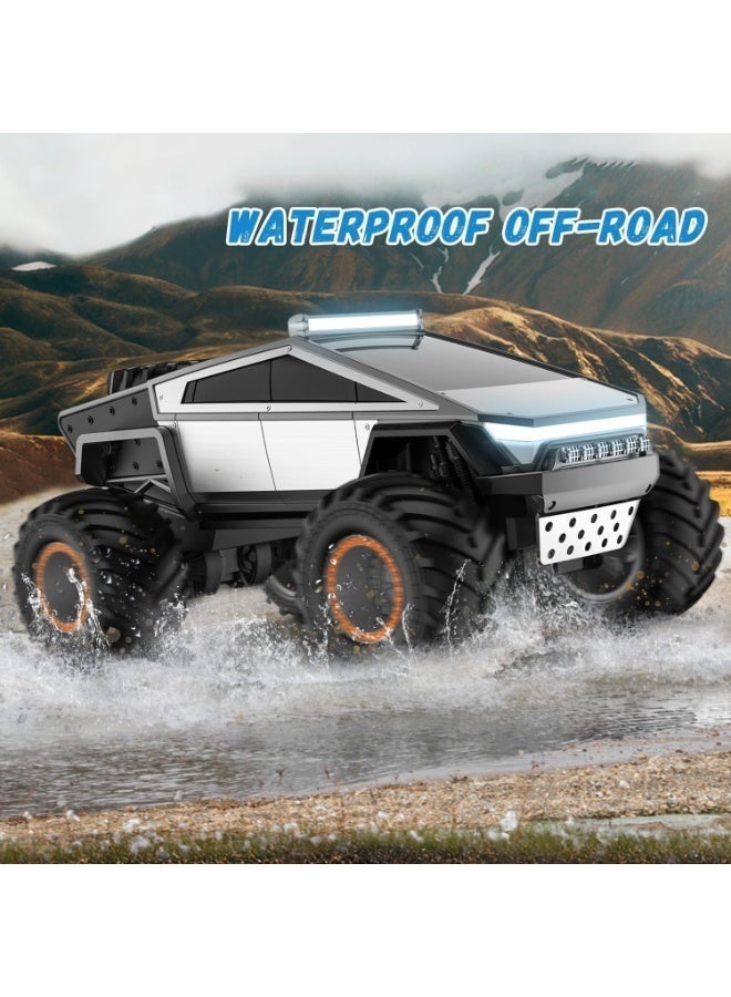 M.A&F's لعبة تحكم عن بعد، شاحنة سايبر 4WD للطرق الوعرة، سيارة روك كراولر RC مع هيكل معدني وأضواء وأصوات، سيارة لعبة لجميع التضاريس بتردد 2.4GHz للأولاد والأطفال والبالغين - (فضي (1:12)) - Image 3